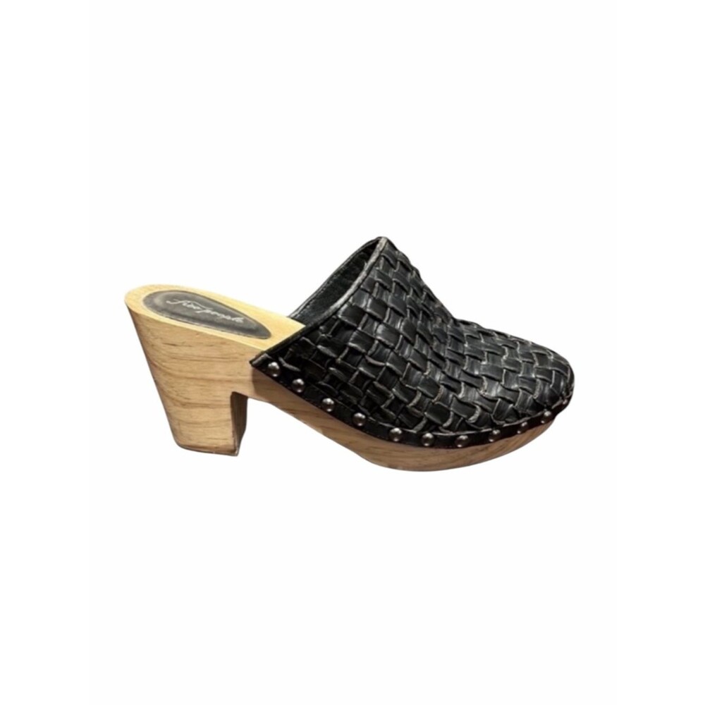 Free People Adelaide Woven Leather Wooden Clogs Size 38